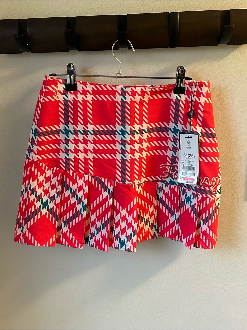 PGA Tour Red Plaid Pleated Mini Skirt with Teal Accents